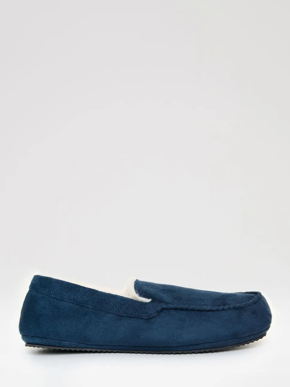 Threadbare Blue Faux Suede Faux Fur Lined Moccasin Slippers