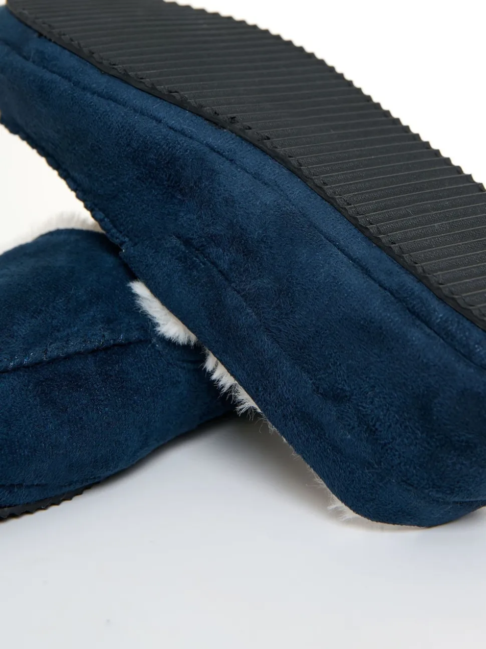 Threadbare Blue Faux Suede Faux Fur Lined Moccasin Slippers