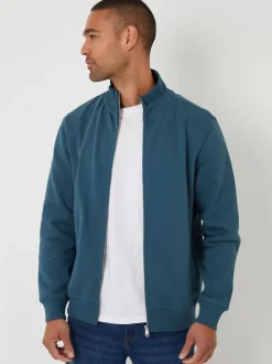 Threadbare Blue Funnel Quarter Zip Through Sweatshirt