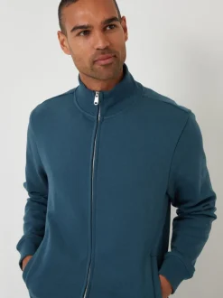 Threadbare Blue Funnel Quarter Zip Through Sweatshirt