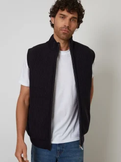 Threadbare Blue Knitted Quilted Gilet