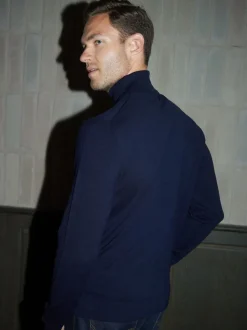 Threadbare Blue Knitted Roll Neck Jumper