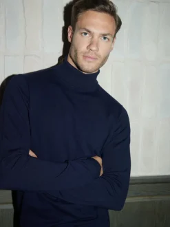 Threadbare Blue Knitted Roll Neck Jumper