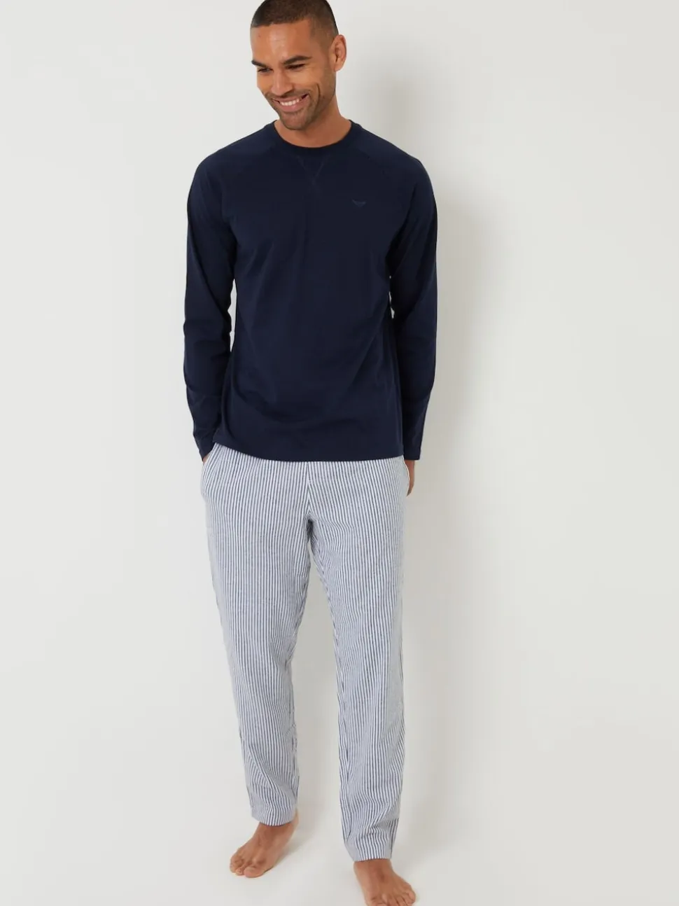 Threadbare Blue Long Sleeve Top & Stripe Joggers Pyjamas Set