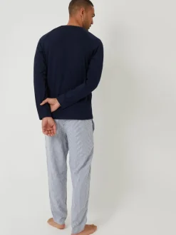 Threadbare Blue Long Sleeve Top & Stripe Joggers Pyjamas Set