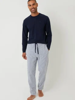 Threadbare Blue Long Sleeve Top & Stripe Joggers Pyjamas Set