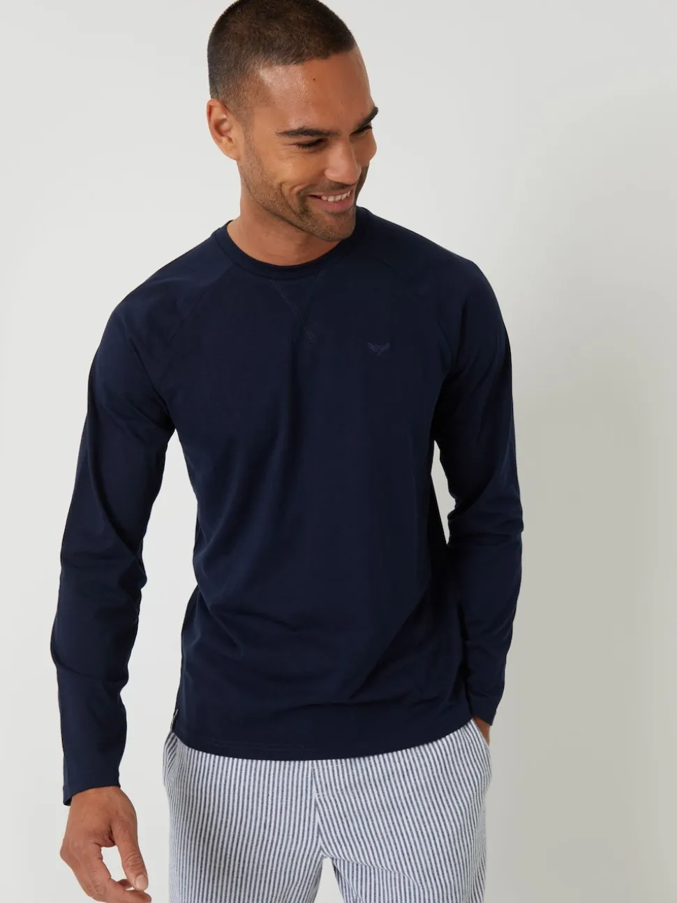 Threadbare Blue Long Sleeve Top & Stripe Joggers Pyjamas Set