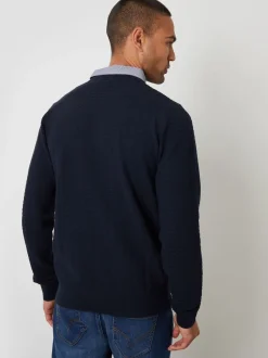 Threadbare Blue Mock Shirt Textured Knitted Jumper