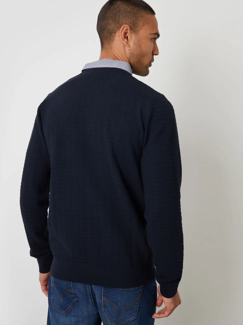 Threadbare Blue Mock Shirt Textured Knitted Jumper