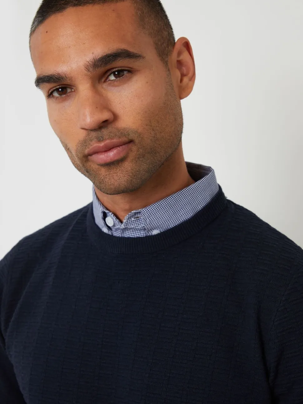 Threadbare Blue Mock Shirt Textured Knitted Jumper