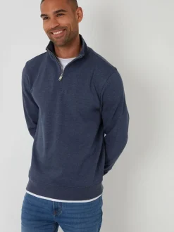 Threadbare Blue Mock T-Shirt Quarter Zip Sweatshirt