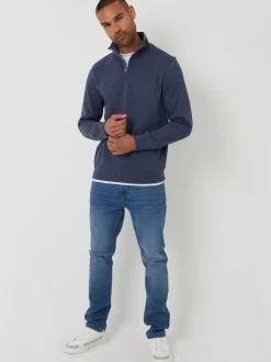 Threadbare Blue Mock T-Shirt Quarter Zip Sweatshirt