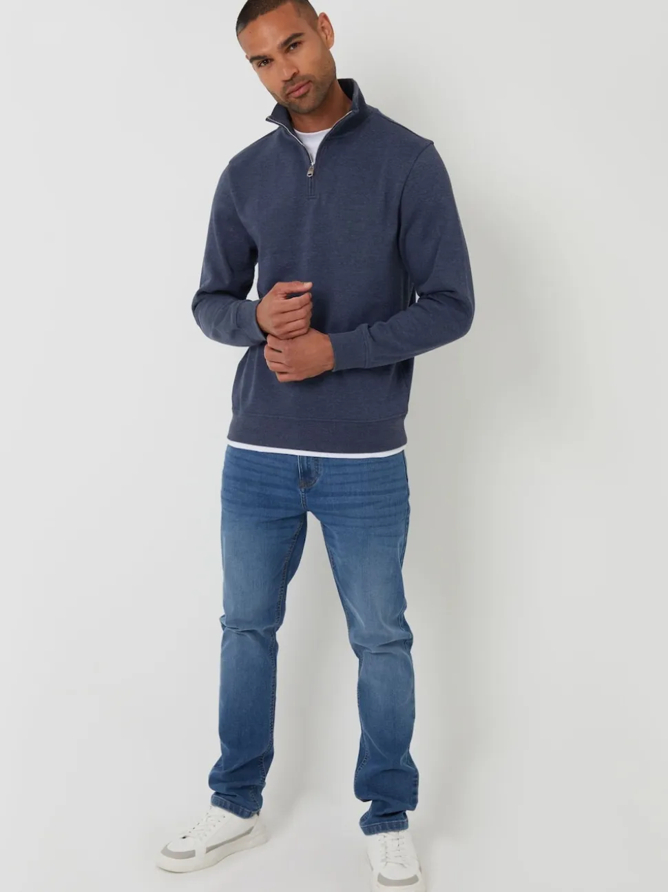 Threadbare Blue Mock T-Shirt Quarter Zip Sweatshirt