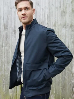 Threadbare Blue Patch Pocket Funnel Neck Harrington Style Jacket