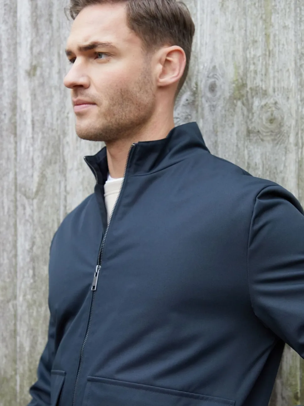Threadbare Blue Patch Pocket Funnel Neck Harrington Style Jacket