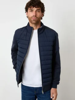 Threadbare Blue Quilted Hybrid Funnel Neck Jacket