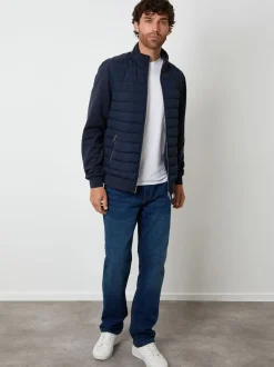Threadbare Blue Quilted Hybrid Funnel Neck Jacket