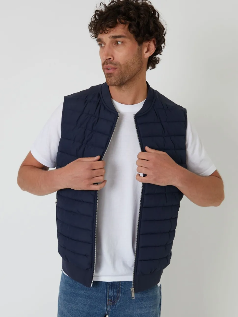 Threadbare Blue Quilted Hybrid Gilet