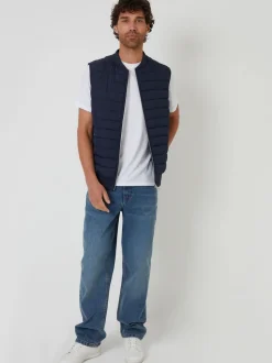 Threadbare Blue Quilted Hybrid Gilet