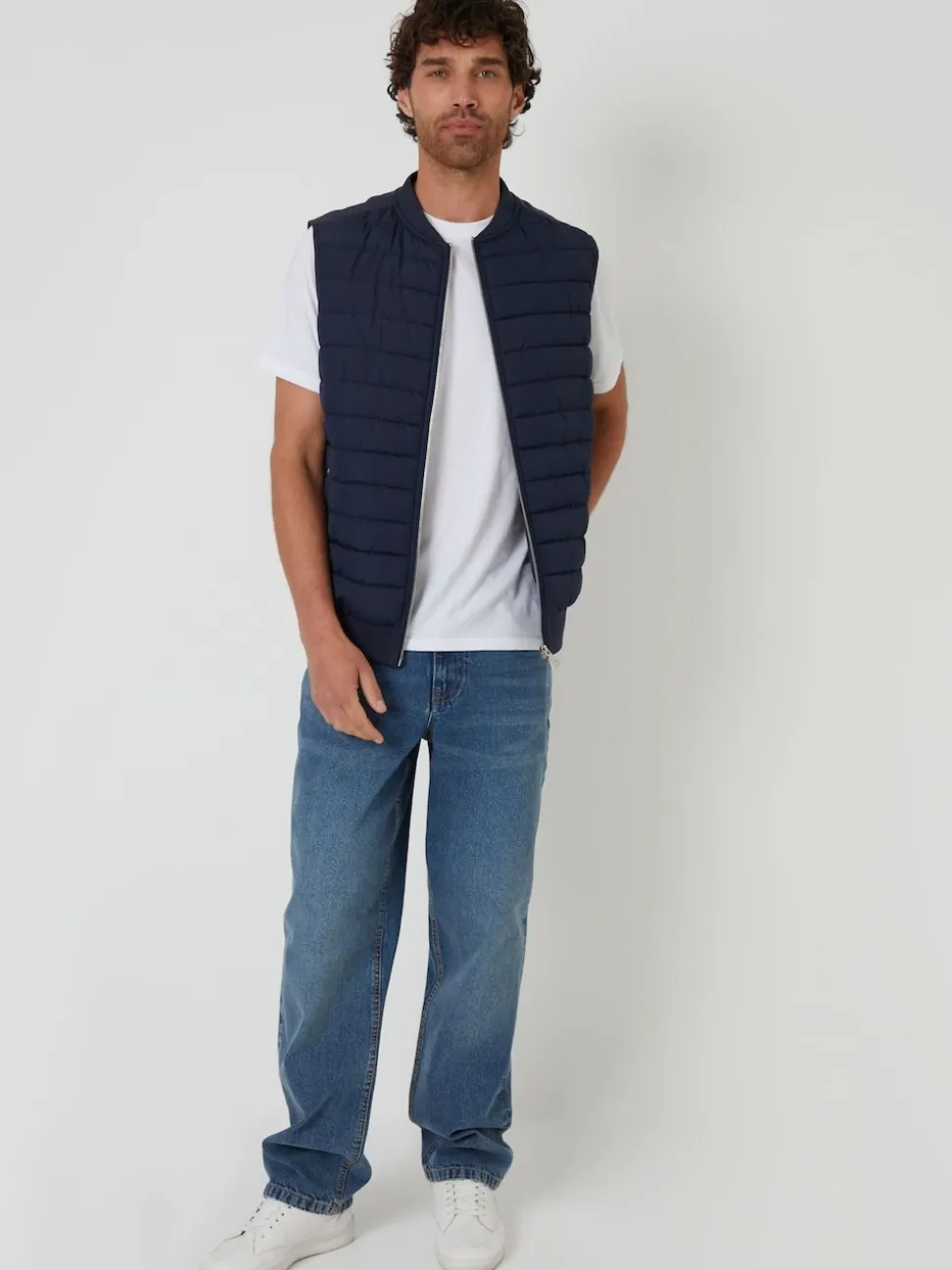 Threadbare Blue Quilted Hybrid Gilet