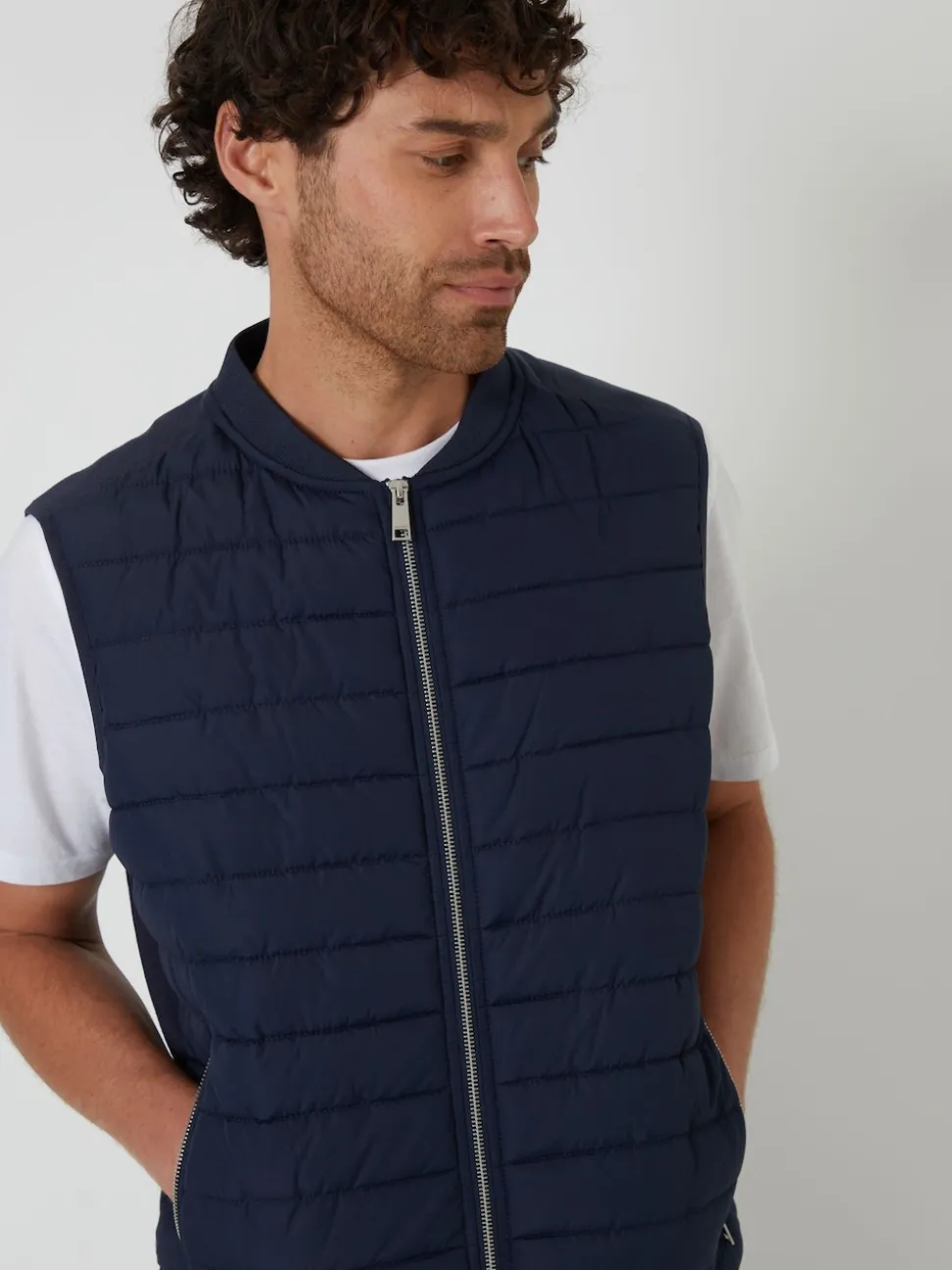 Threadbare Blue Quilted Hybrid Gilet