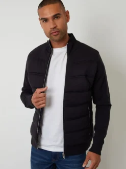 Threadbare Blue Quilted Zip-Up Knitted Jacket
