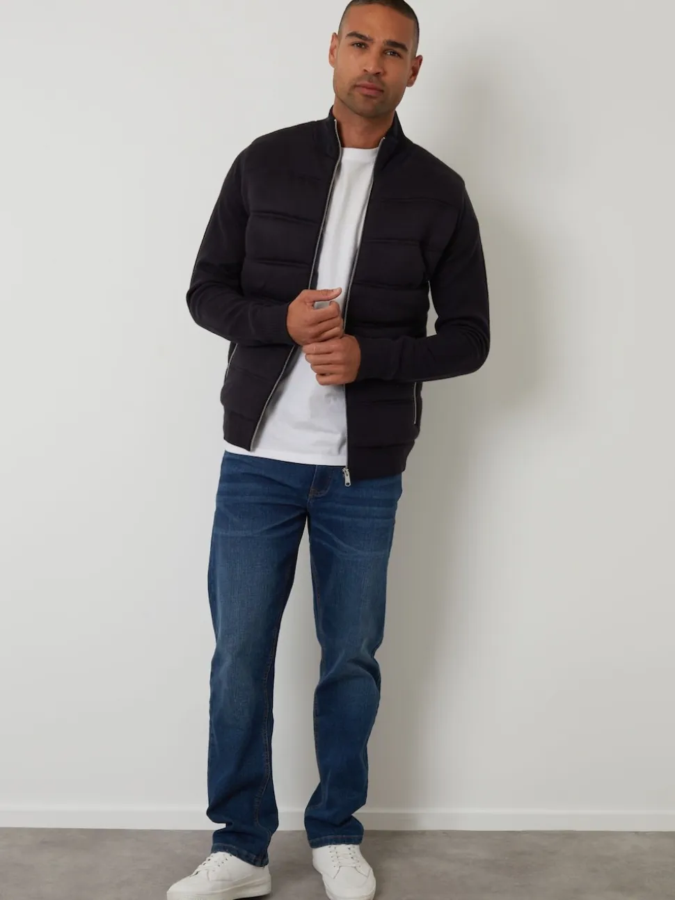 Threadbare Blue Quilted Zip-Up Knitted Jacket