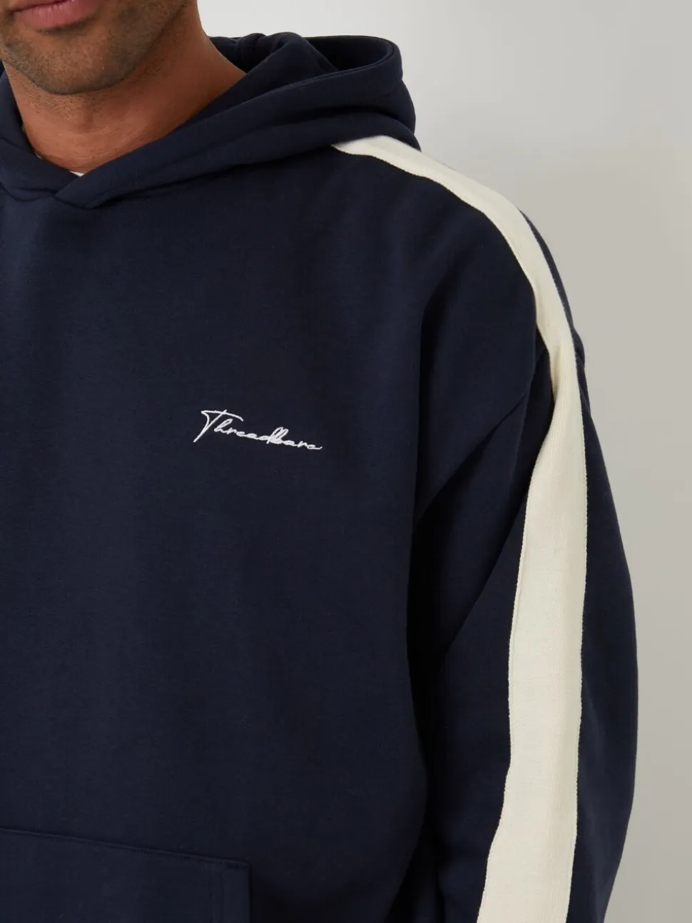 Threadbare Blue Relaxed Fit Side Stripe Hoodie