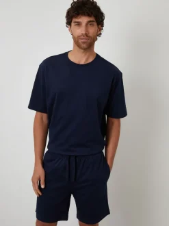 Threadbare Blue Relaxed Fit Peached Cotton Shortie Lounge Set