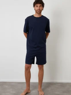 Threadbare Blue Relaxed Fit Peached Cotton Shortie Lounge Set