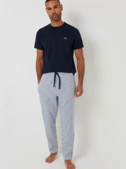 Threadbare Blue Short Sleeve Top & Stripe Trousers Pyjamas Set