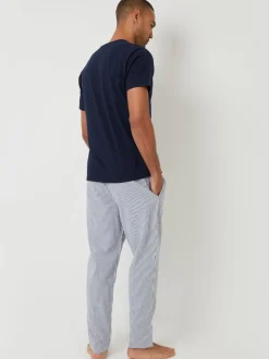 Threadbare Blue Short Sleeve Top & Stripe Trousers Pyjamas Set