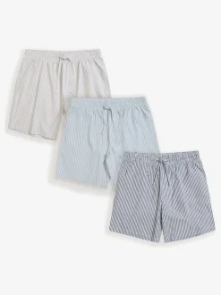 Threadbare Blue Stripe Cotton Poplin Lounge Shorts 3 Pack