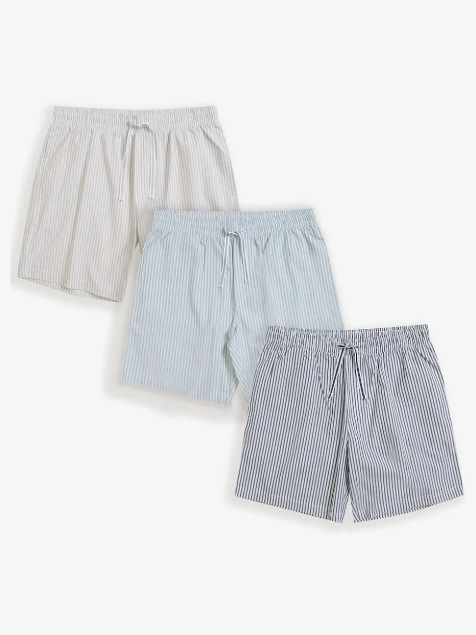 Threadbare Blue Stripe Cotton Poplin Lounge Shorts 3 Pack