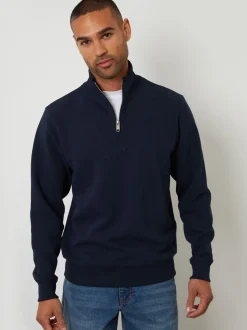 Threadbare Blue Textured Quarter Zip Sweatshirt
