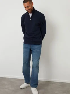 Threadbare Blue Textured Quarter Zip Sweatshirt