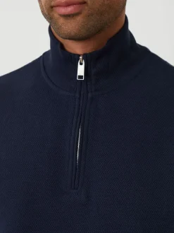Threadbare Blue Textured Quarter Zip Sweatshirt