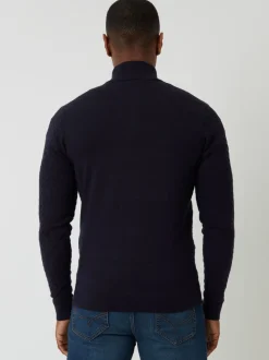 Threadbare Blue Textured Cable Knit Quarter Zip Jumper