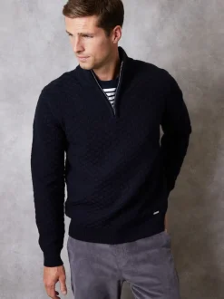 Threadbare Blue Textured Quarter Zip Jumper With Wool