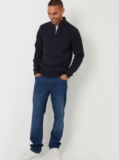 Threadbare Blue Textured Quarter Zip Jumper With Wool