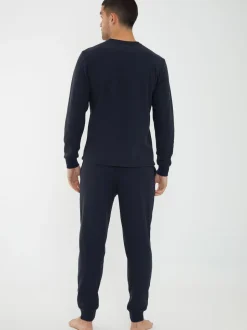 Threadbare Blue Waffle Textured Fleece Loungewear Set