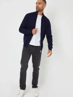 Threadbare Blue Zip-Through Funnel Neck Knitted Cardigan