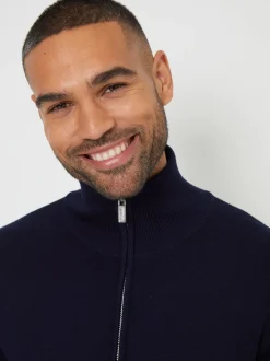 Threadbare Blue Zip-Through Funnel Neck Knitted Cardigan
