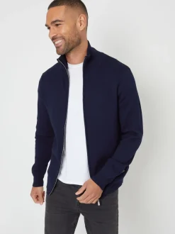 Threadbare Blue Zip-Through Funnel Neck Knitted Cardigan