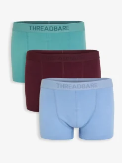 Threadbare Blue/Burgundy Hipster Fit Boxer Shorts 3 Pack