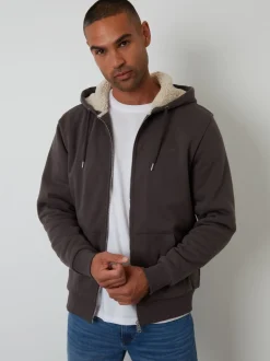 Threadbare Brown Borg Lined Zip-Through Hoodie