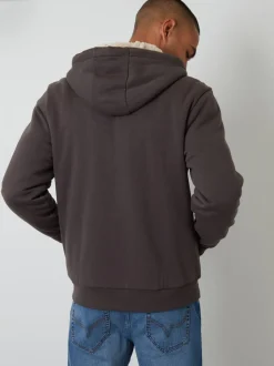 Threadbare Brown Borg Lined Zip-Through Hoodie