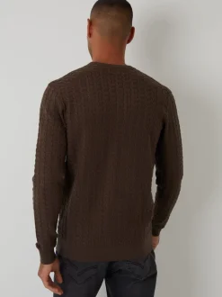Threadbare Brown Cable Knit Crew Neck Jumper