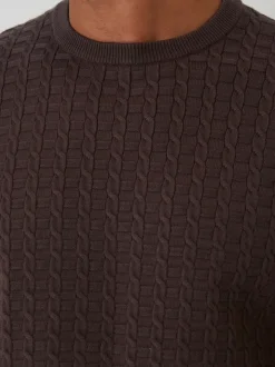 Threadbare Brown Cable Knit Crew Neck Jumper