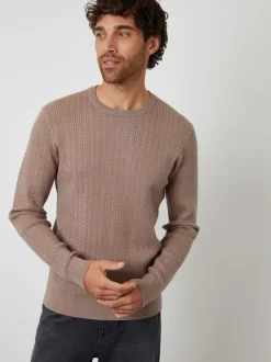 Threadbare Brown Cable Knit Rib Crew Neck Jumper